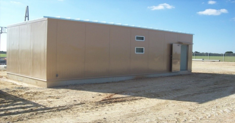 outdoor metal building used as an equipment enclosure