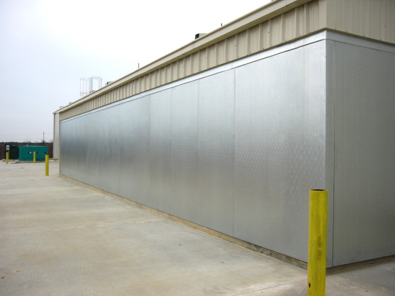 Metal outdoor walk in used to store temperature controlled items in an outdoor walk in freezer