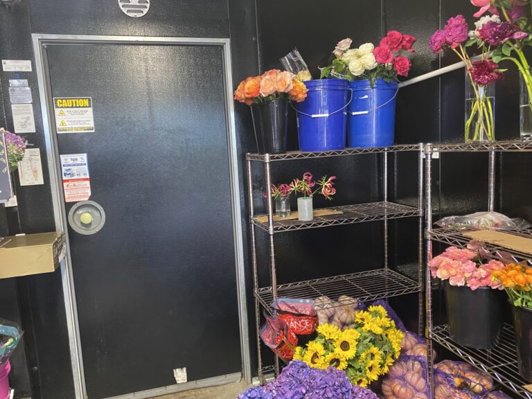 Interior of a cooler used to store flowers at a florist