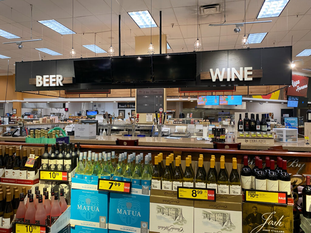 Third space beer and wine bar at grocery store