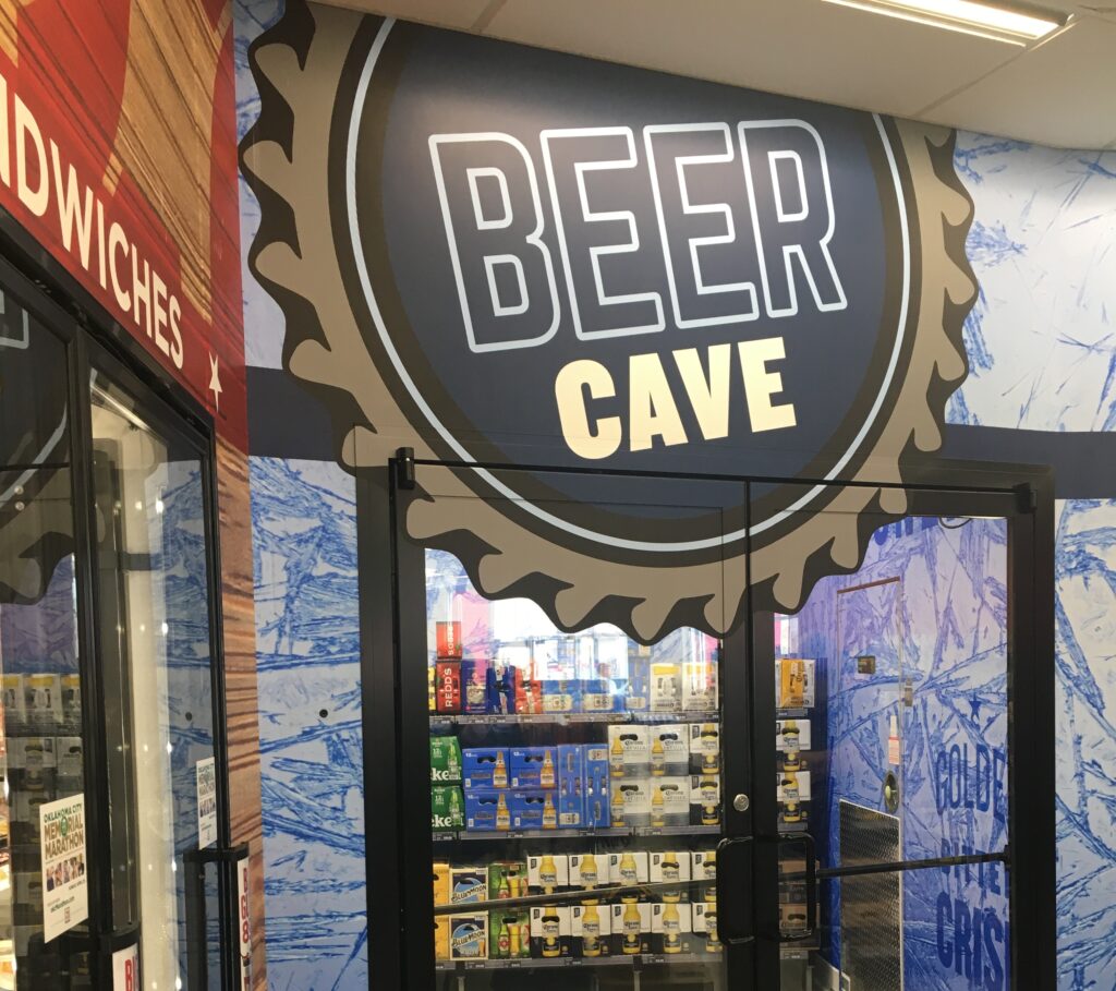 Entrance to a walk-in beer cooler for storage of beer that requires specific temperature control