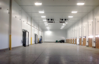 Industrial lighting inside insulated metal panel building for cold storage warehouse