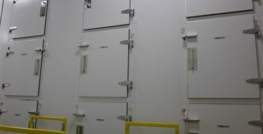 Blood bank with automated retreival system behind panels